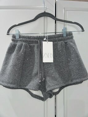 Zara Gray Sparkle Drawstring Athletic Shorts